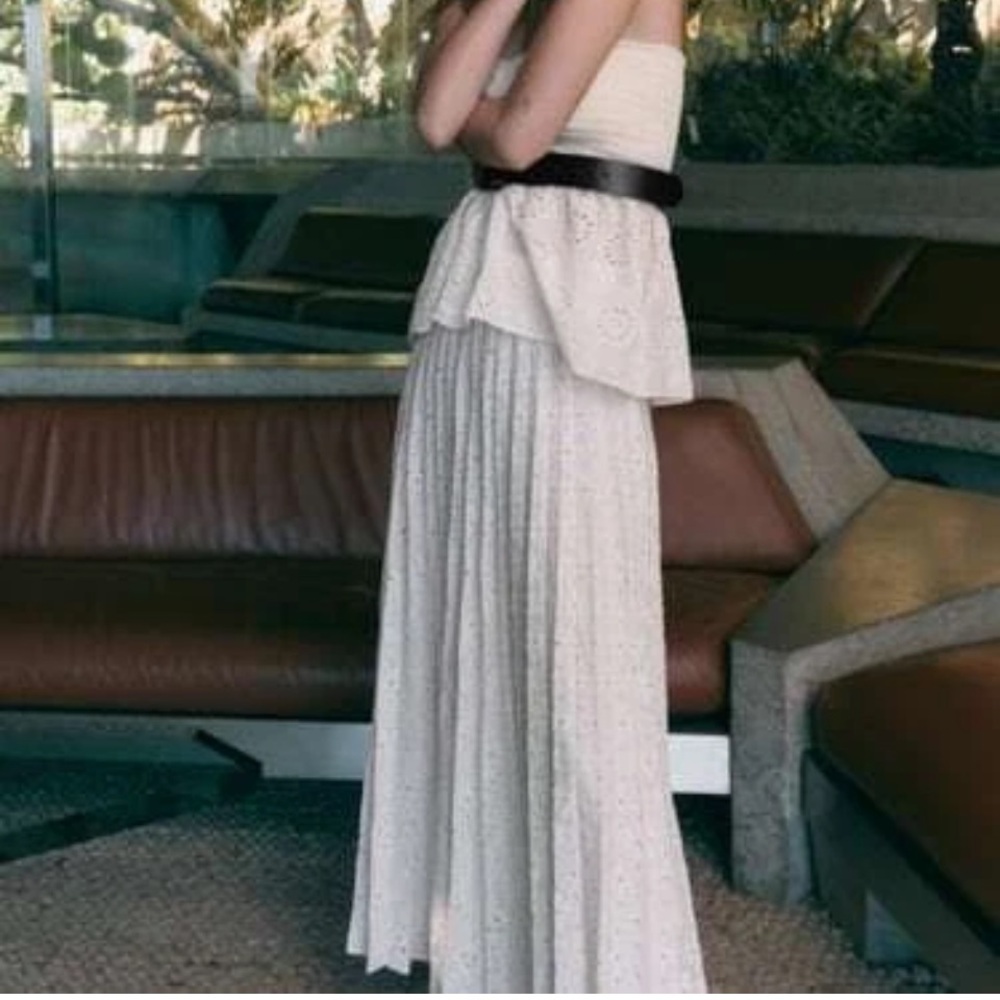 Zara Ecru Pleated Embroidered Skirt